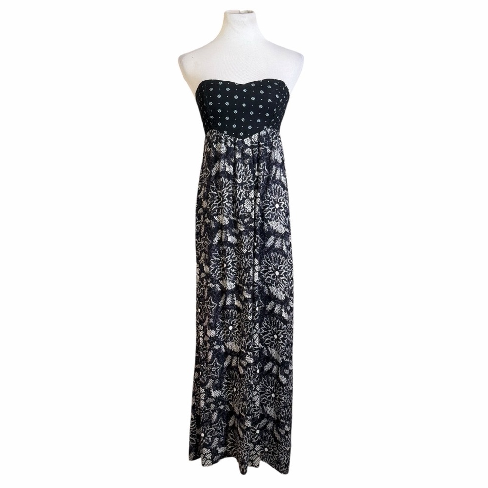 Roxy Black & White Floral Super Nova Strapless Maxi Dress - Size XS